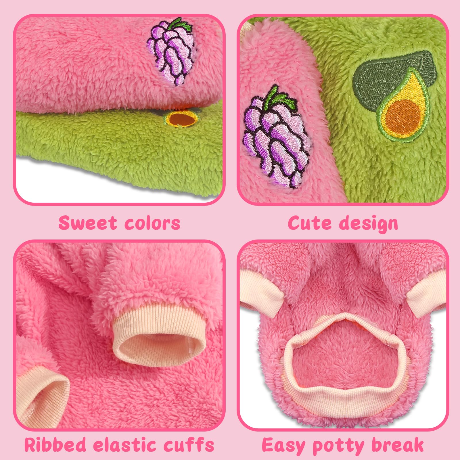Xxs Dog Sweaters For Small Dogs Girl, 2 Pack Warm Fleece Dog Sweater For Winter, Cute Puppy Clothes Small Doggie Coat For Girls